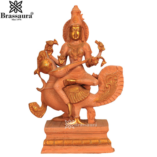 Brassaura™ Brass Saraswati Murti – Height 38.1 Inches & Weight 15 Kgs | Devotional Home Idol