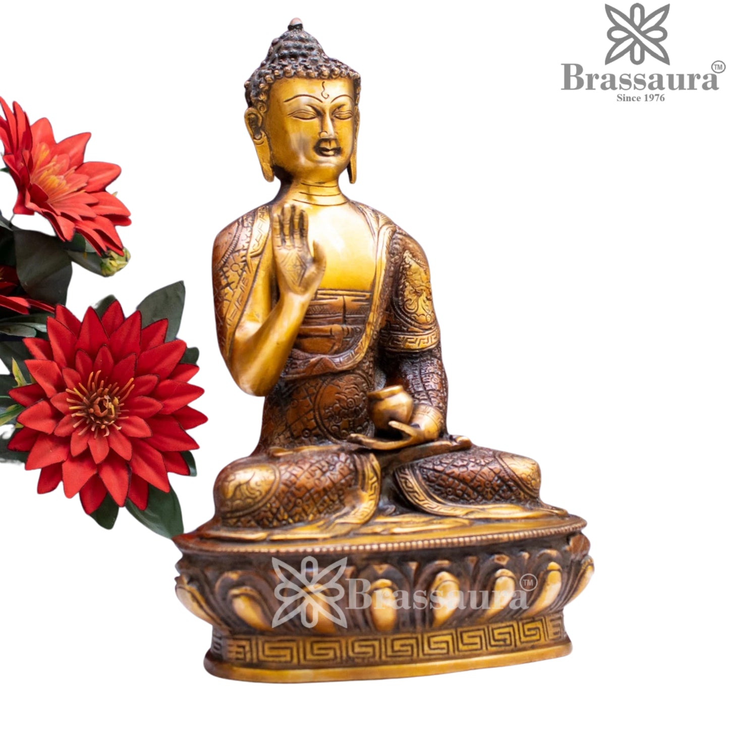 Brass Blessing Antique Buddha Weight 4.5 kg & Height 13 Inch