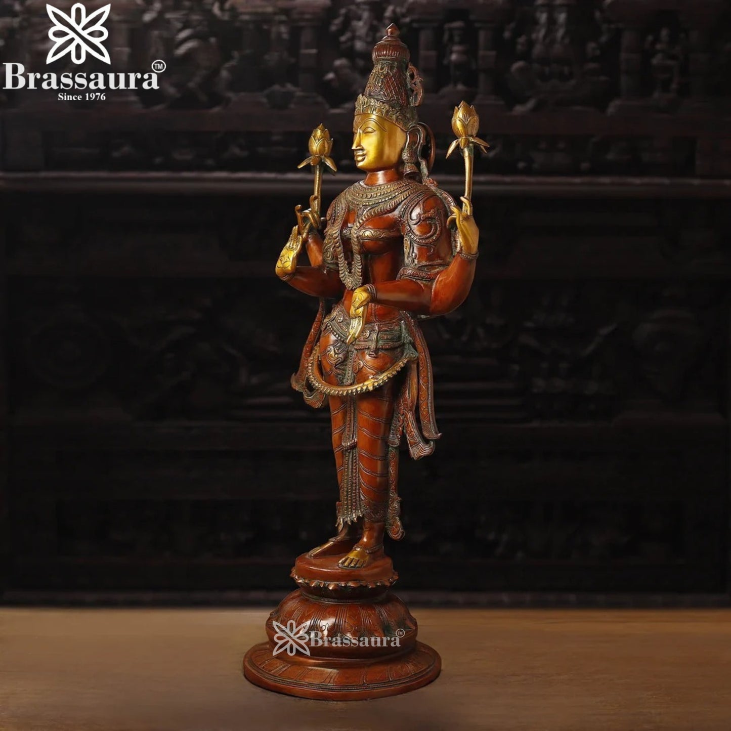 Brassaura™ Sacred Brass Laxmi Murti – Height 39. 5 Inches & Weight 31.07 Kgs | Spiritual Home Idol