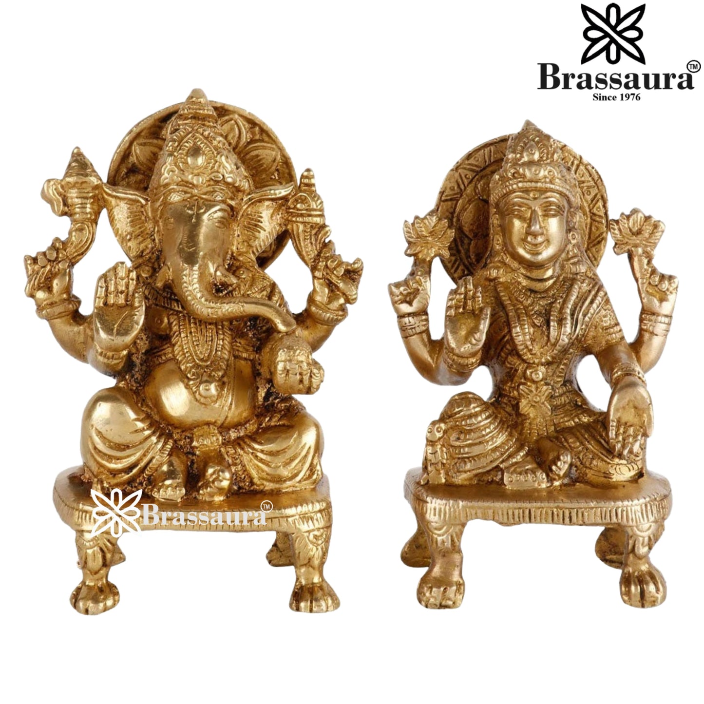 Brassaura™ Brass Laxmi Ganesha Statue – Height 5.5 Inches & Weight 1.8 Kgs | Hindu God Murti