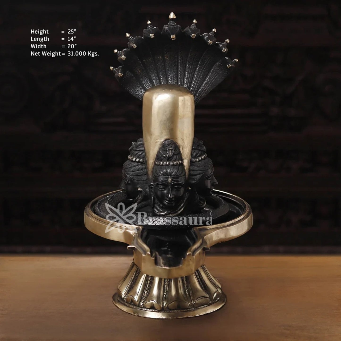 Brass Big Black Shivling With Naagraaj Statue Weight 31 Kg And Height 25 Inch