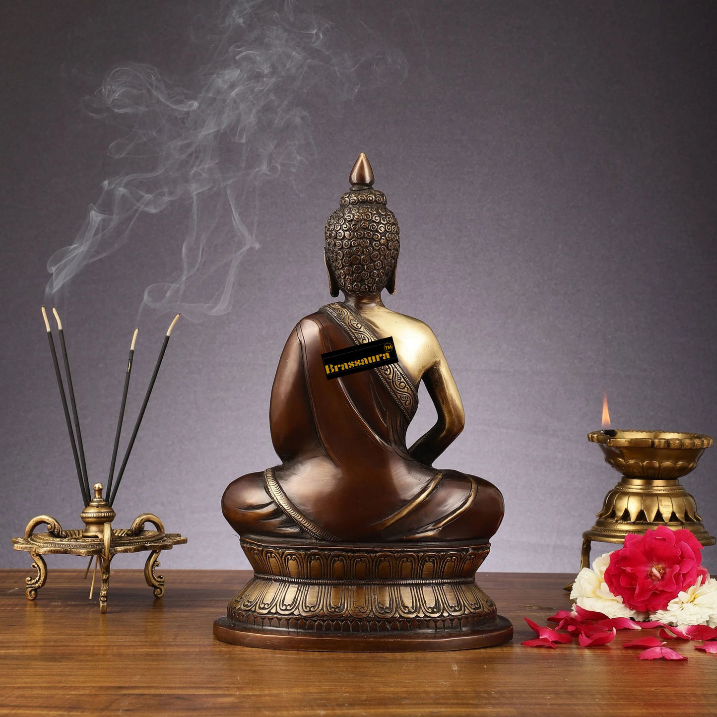 Brassaura™ Pure Brass Buddha Statue – Height 12 Inches & Weight 4 Kgs