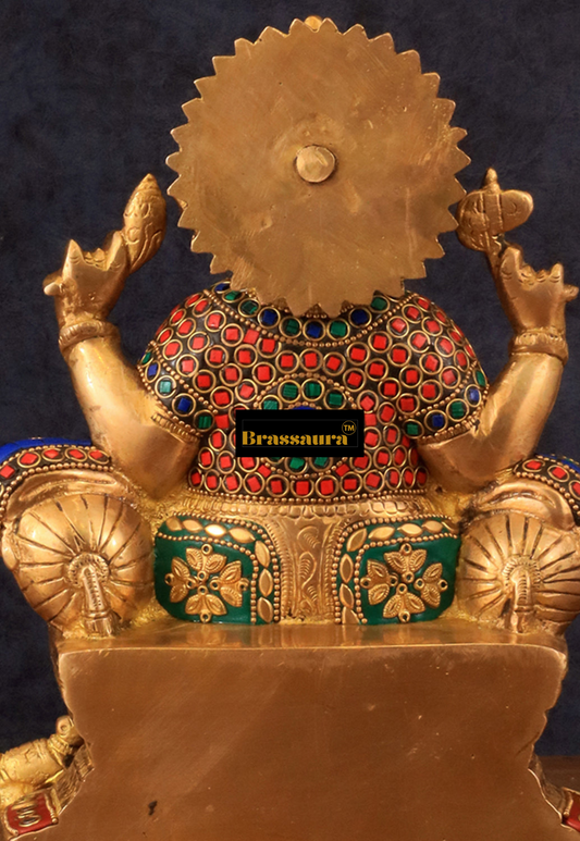 Brassaura™ Handcrafted Brass Ganesha Idol with Meenakari Stonework – 10 Inch Height | 5 kg | Artistic Spiritual Décor