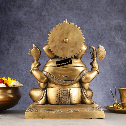 Brassaura™ Pure Brass Dagduseth Ganapati Idol – Height 14 Inches, Weight 13.65 Kgs