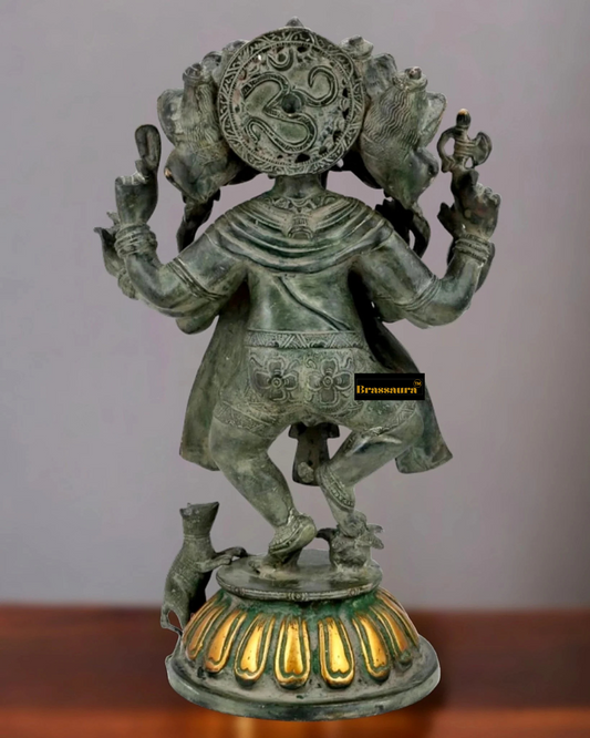 Brassaura™ Brass Panchmukhi Dancing Ganesha – Antique Finish | Height 15 Inches, Weight 8 Kgs