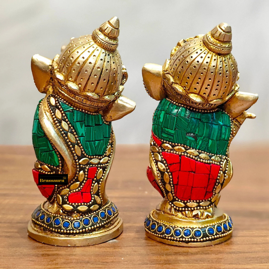 Brassaura™ Set of Baby Brass Ganesha Idols – Height 5 Inches, Total Weight 2.5 Kgs