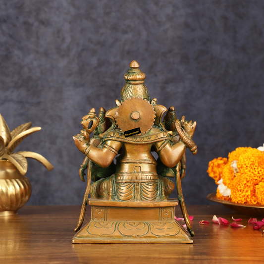 Brassaura™ Pure Brass Ganesha with Riddhi & Siddhi – 7 Inch Height | 2.5 kg | Bronze Finish | Symbol of Prosperity & Spirituality