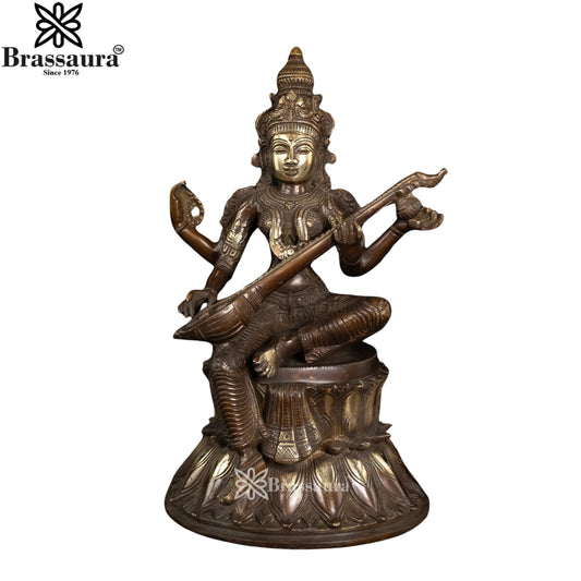 Brass Saraswati Statue Weight 7.5 Kg And Height 14 Inch