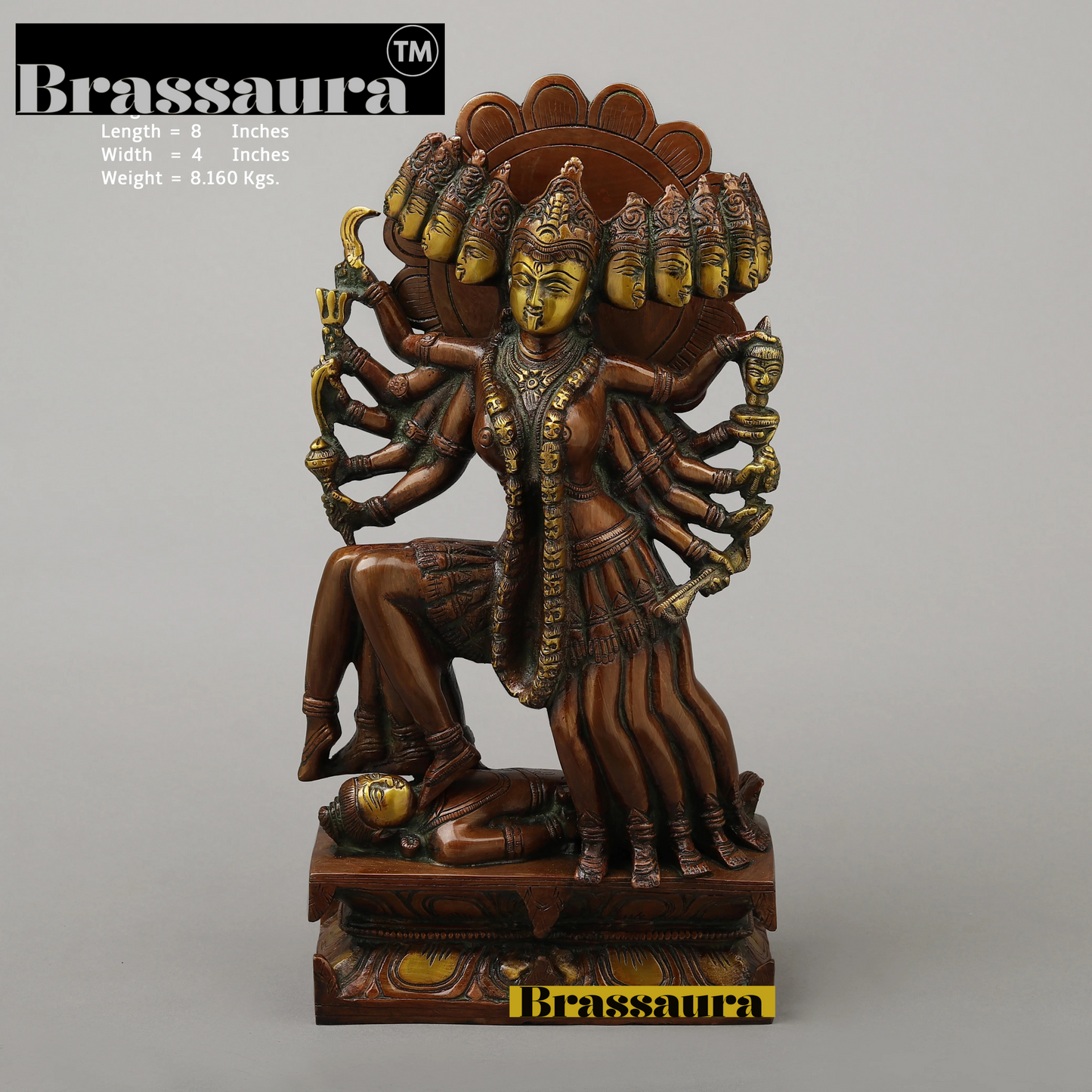 Brassaura™ Kaali Maa Brass Statue – 8.16kg | 8" Length x 4" Width – Powerful Handcrafted Idol