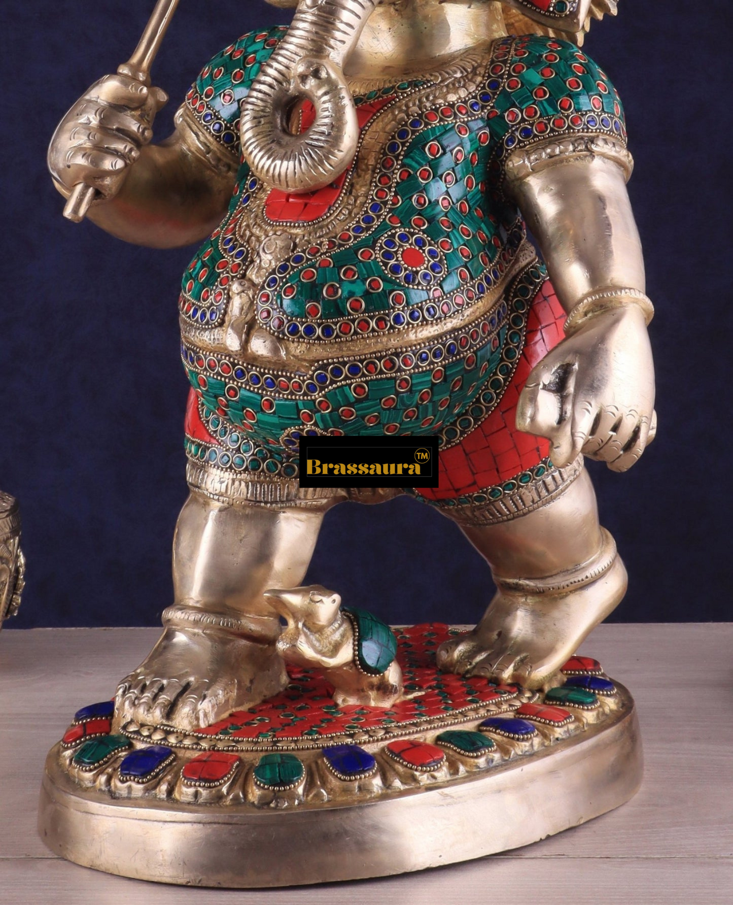 Brassaura™ Brass Lord Ganesha Holding Umbrella – 24" Height, 14 kg – Meenakari Stonework Masterpiece