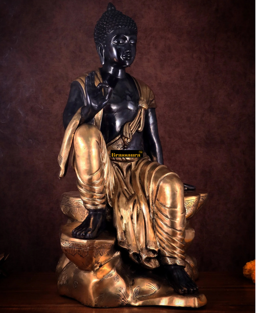 Brassaura™ Large Pure Brass Sitting Buddha Statue – Height 30 Inches, Weight 45 Kgs