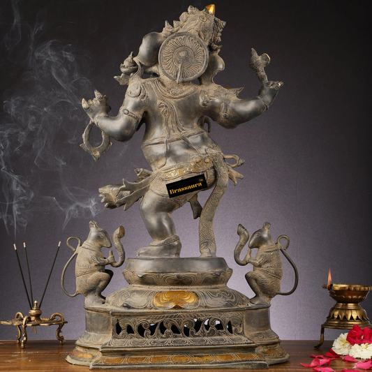 Brassaura™ Brass Superfine Dancing Ganesha Statue – Height 24 Inches, Weight 24.7 Kgs