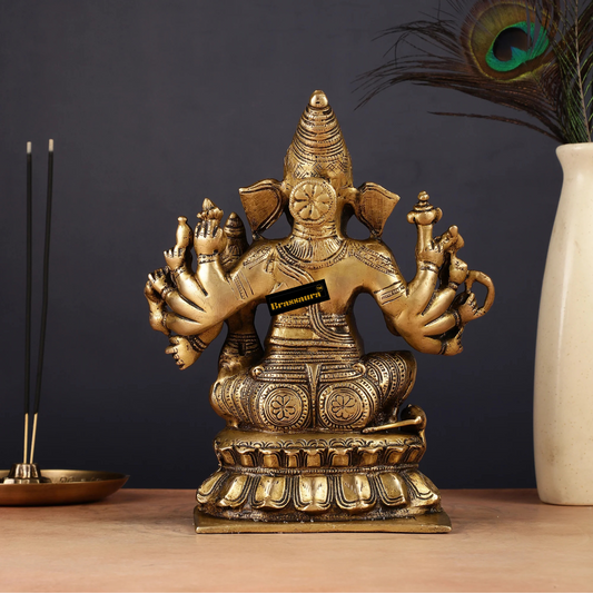 Brassaura™ Maha Ganapati Siddhi Ganesha Brass Statue – Height 9 Inches, Weight 4 Kgs | Wisdom & Prosperity Idol