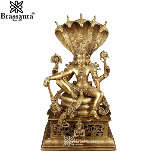 Brass Vishnu On Sheshnaag Statue Weight 35 Kg And Height 28 Inch