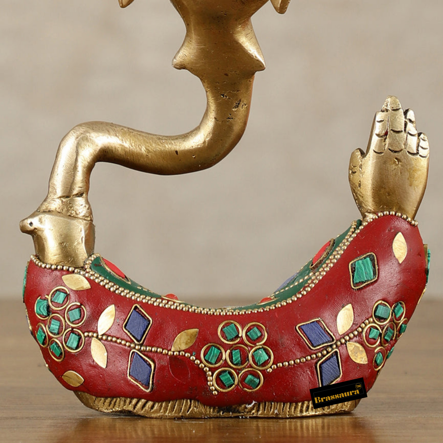 Brassaura™ Contemporary Brass Modern Ganesha Idol – 6 Inch Height | 1 kg | Meenakari Stonework | Unique Modern Décor