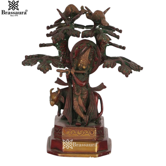 Brass Antique Cow Krishna Murti Weight 3 Kg And Height 10 Inch