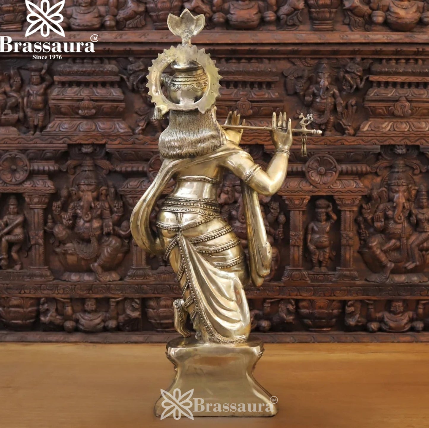 Brass Antique Radha Krishna Murti Weight 40.62 Kg And Height 36.5 Inch