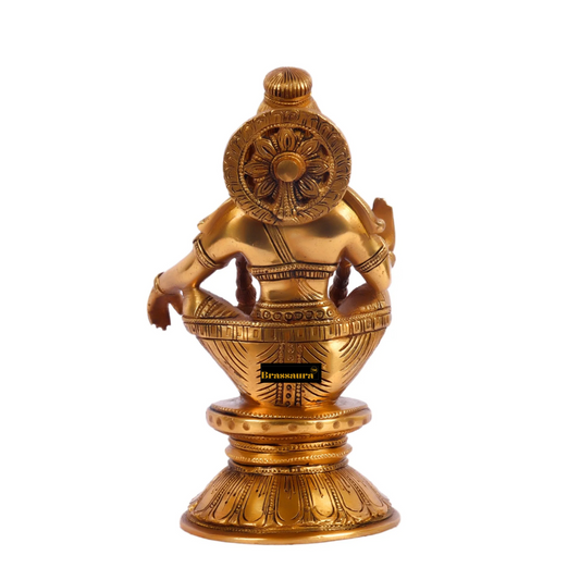 Brassaura™ Brass Lord Ayyappan Idol – 8.5 inch | 3 kg | Son of Shiva & Vishnu (Mohini) | Intricately Crafted for Home & Office Decor
