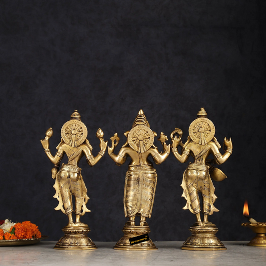 Brassaura™ Brass Standing Ganesh Lakshmi Saraswati Idol Set | Height 10 inch Each | Weight 9 Kg | Spiritual Home Decor