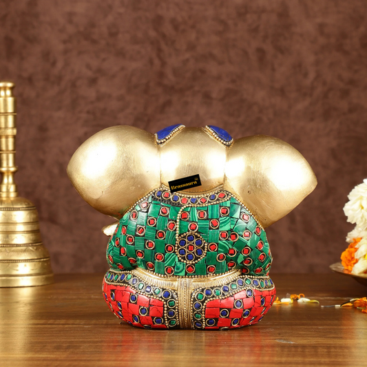 Brassaura™ Big Ears Brass Ganesha Idol – Antique Finish | Height 6 Inches, Weight 1.6 Kgs