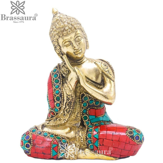 Brass Gem Stone Work Buddha Weight 1.2 kg & Height 6 Inch