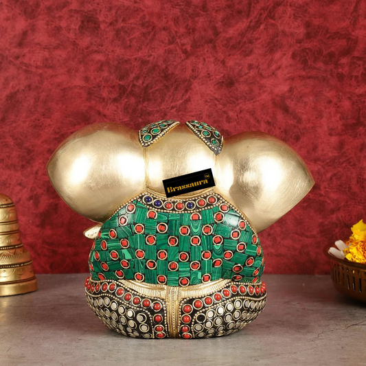 Brassaura™ Brass Appu Ganesha Superfine Statue – Big Ears | Height 6 Inches, Weight 1.6 Kgs