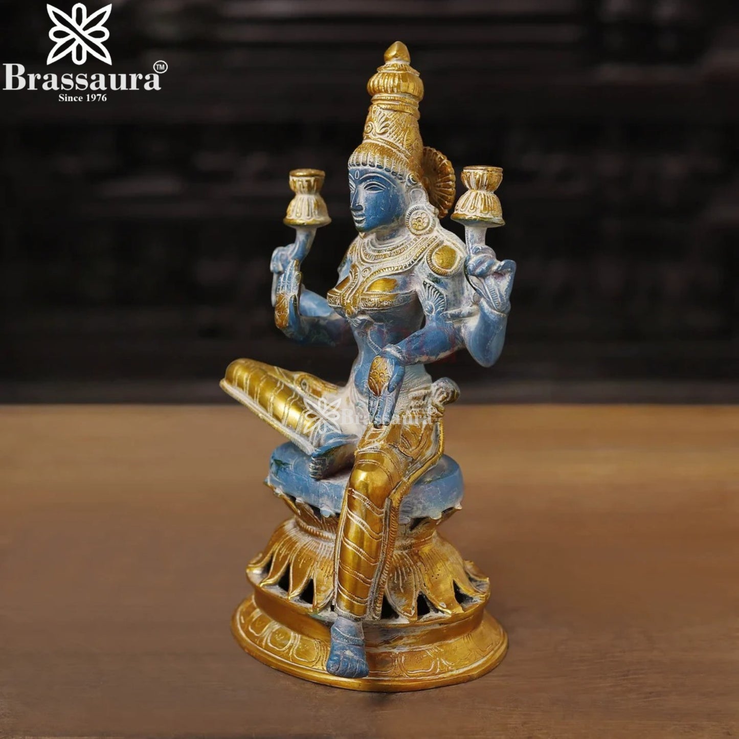 Brassaura™ Devotional Brass Laxmi Murti – Height 12 Inches & Weight 4.16 Kgs | Temple Statue