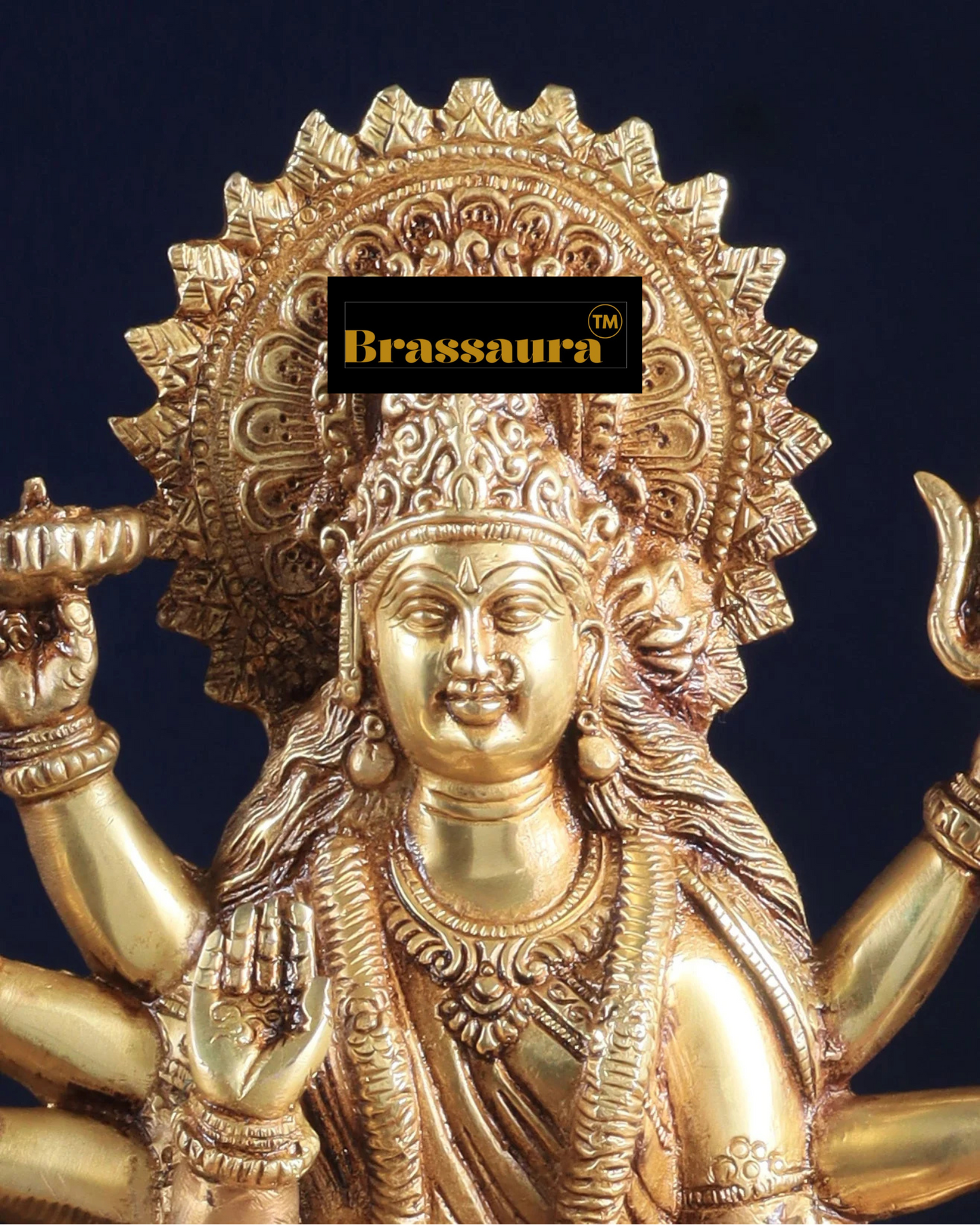Brassaura™ 12-Inch Pure Brass Sherawali Mata Idol – 4.8kg – Handcrafted Durga Statue on Tiger for Strength & Protection