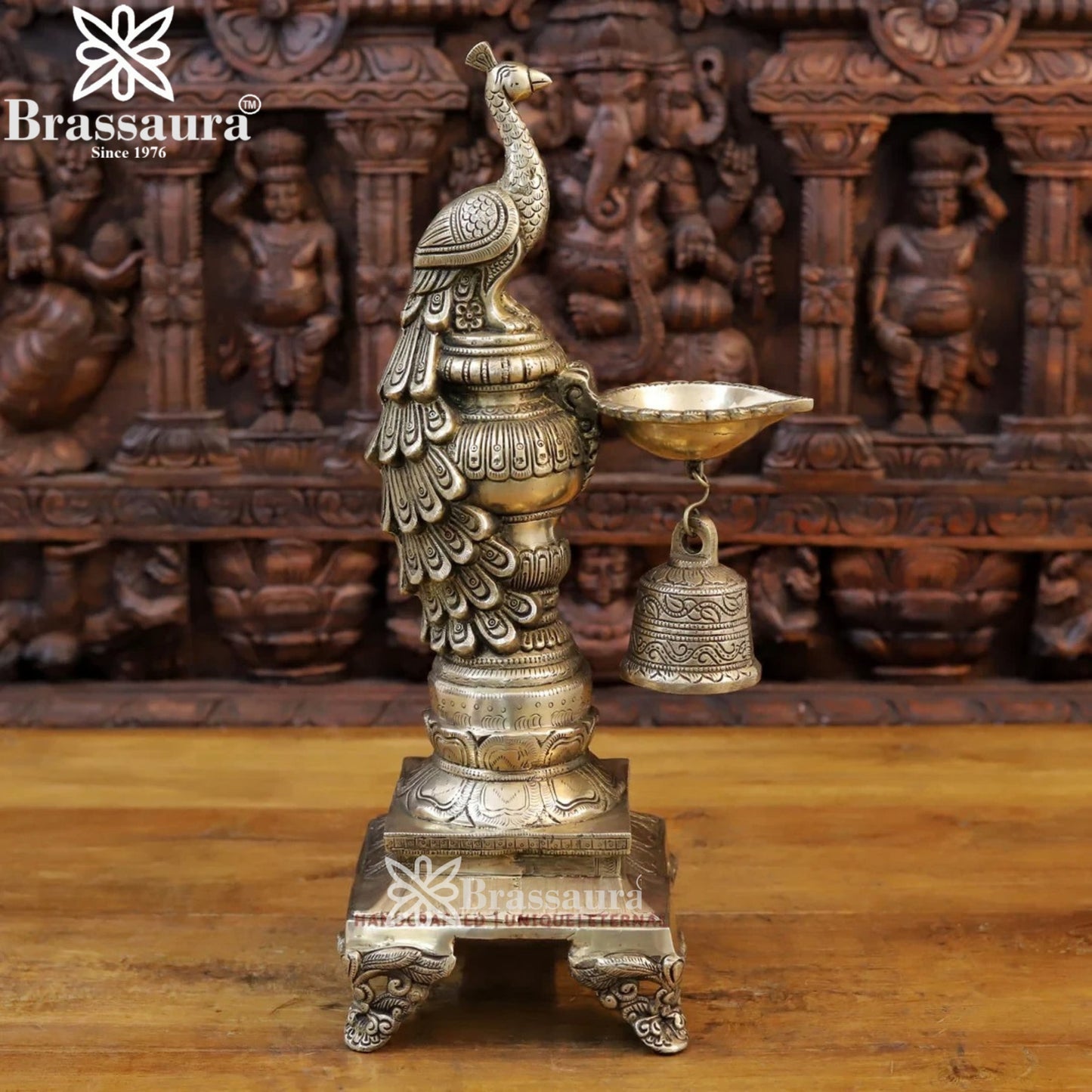 Brass Diya Peacock Deepam Weight 6.68 Kg And Height 20 Inch