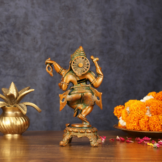Brassaura™ Pure Brass Chola Ganesha Statue – 12 Inch Height | 5.5 kg | Antique Bronze Finish | Divine & Artistic Home Décor