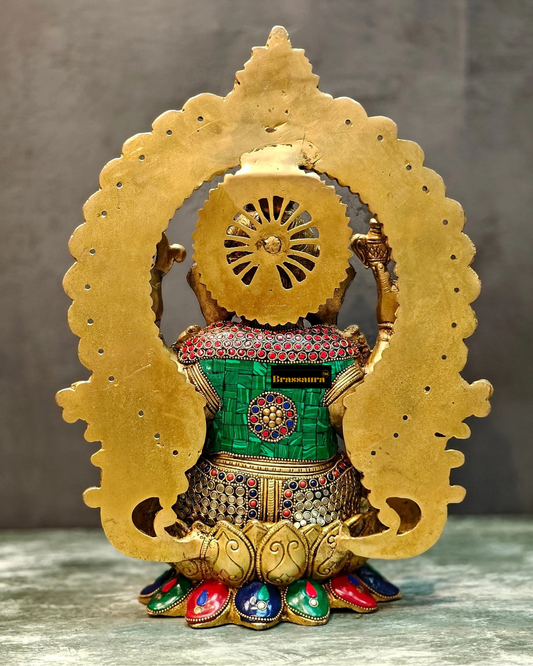 Brassaura™ Pure Brass Ganapati Idol on Lotus Throne with Prabhavali – Height 15.5 Inches, Weight 10.5 Kgs
