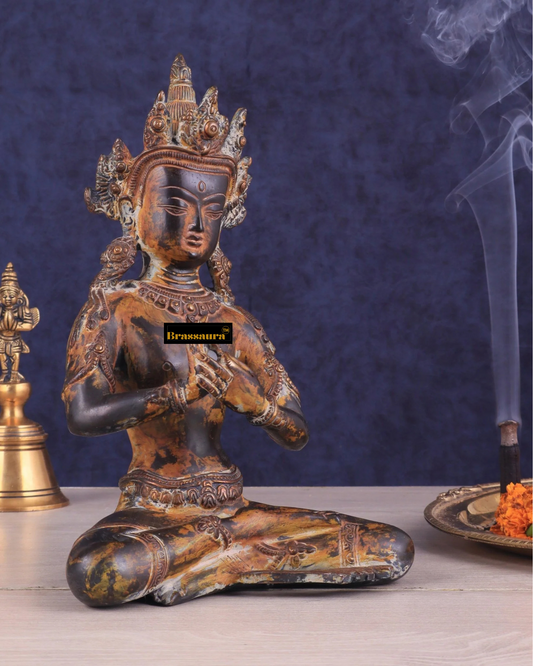 Brassaura™ Brass Buddha Statue with Dharmachakra – Height 10 Inches, Weight 3.27 Kgs
