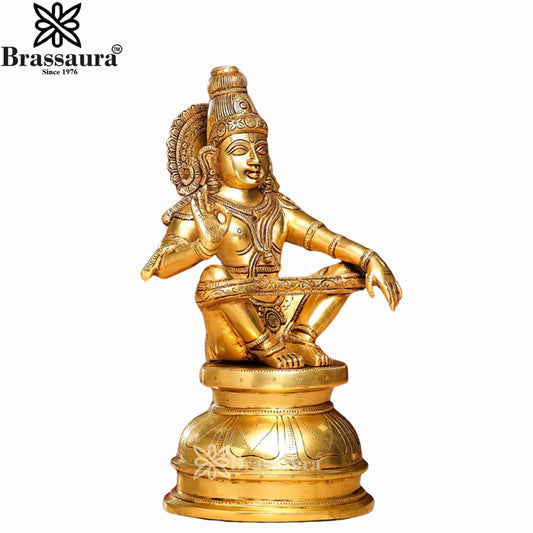 Brassaura™ Brass Sabarimala Ayyappa Idol – Height 14 Inches & Weight 8.5 Kgs | Meditation & Worship Space Accent