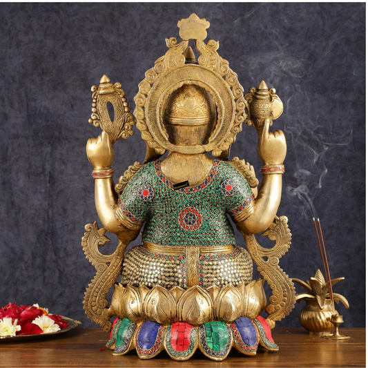 Brassaura™ Pure Brass Ganesha Idol with Natural Stones | Height 21 inch | Weight 25 Kg | Spiritual Home Decor
