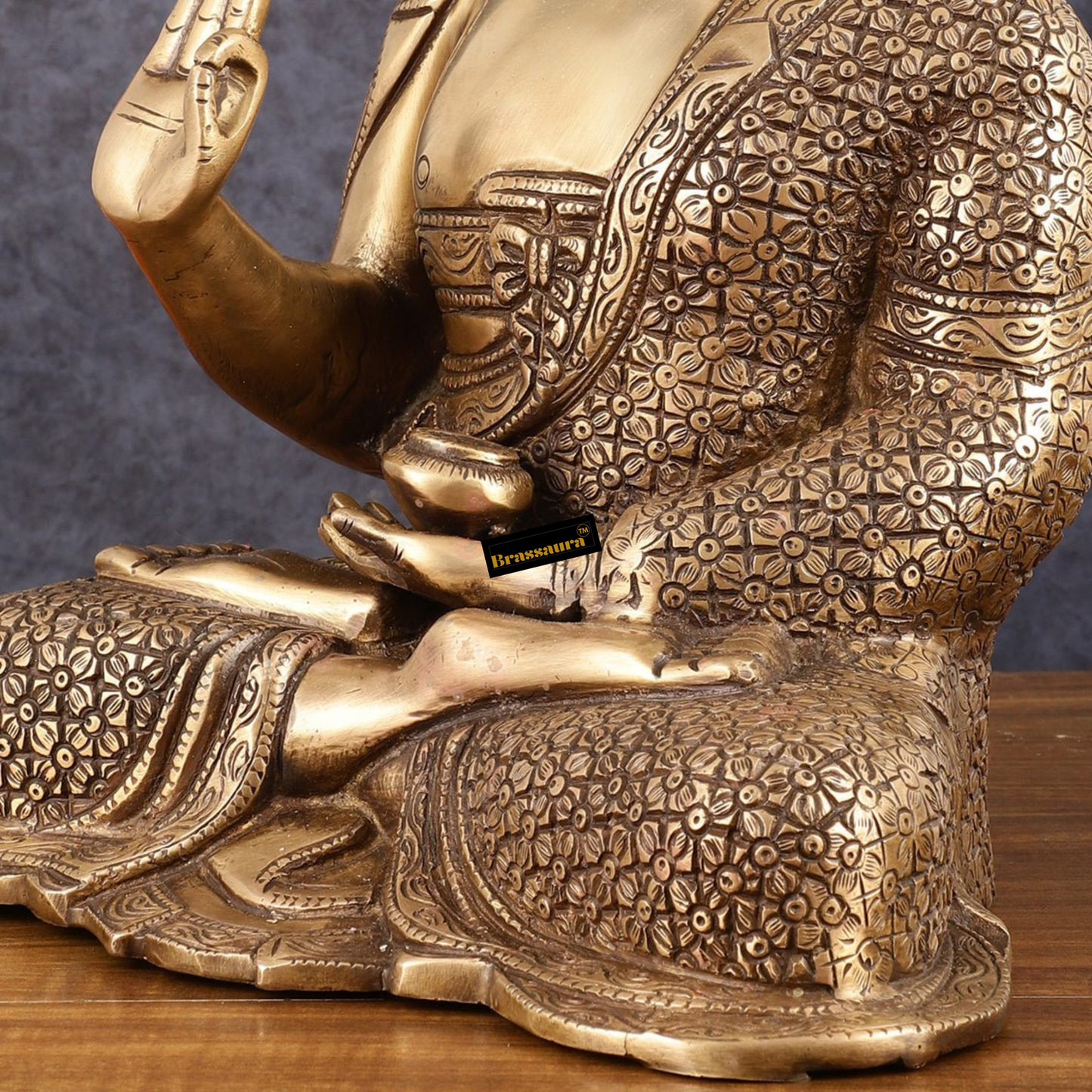 Brassaura™ Antique Burnt Brass Finish Buddha Idol – Height 15 Inches, Weight 14.01 Kgs