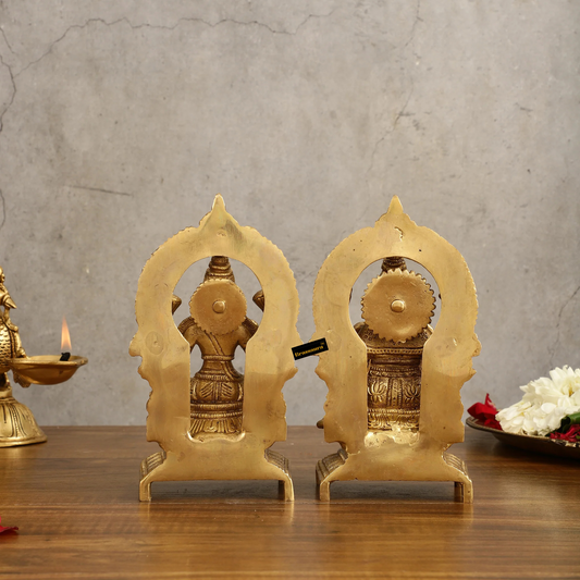 Brassaura™ Pure Brass Ganesha & Goddess Lakshmi Idol Set | Ganesha 7" H | Lakshmi 7.5" H | Total Weight 5 Kg | Spiritual Decor
