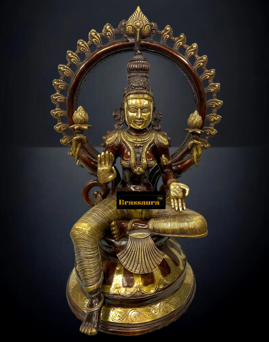 Brassaura™ Divine Brass Deity Set – Ganapati, Saraswati & Lakshmi | Height 27 inches Each | Weight 99 Kgs| Premium Home Decor