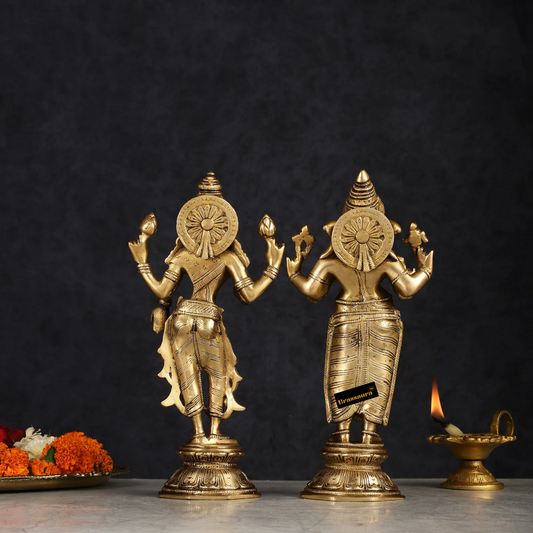 Brassaura™ Brass Standing Ganesh Lakshmi Idol Set | Height 10 inch | Weight 9 Kg | Spiritual Home Decor