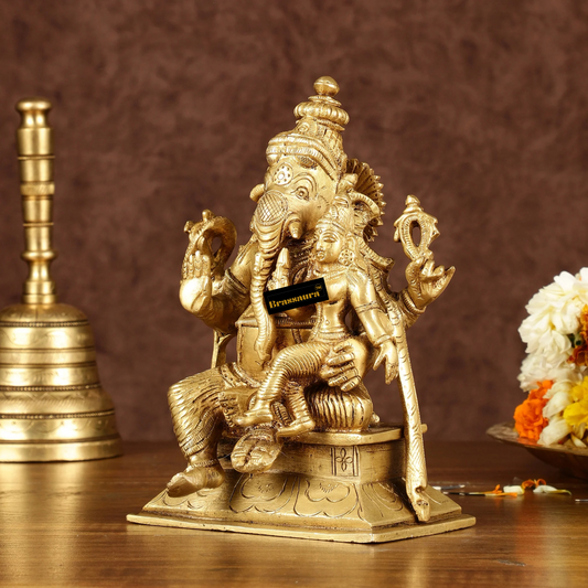 Brassaura™ Brass Siddhi Ganesha Utchista Ganapati Murti – Height 7 Inches, Weight 2.75 Kgs | Divine Prosperity Idol