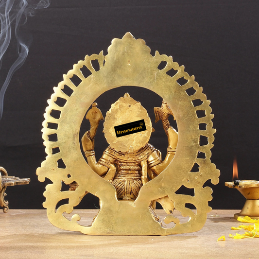 Brassaura™ Brass Lord Ganesha Idol with Arch Prabhavali – Height 9 Inches, Weight 2.6 Kgs