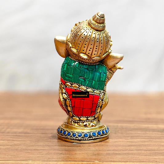 Brassaura™ Mini Brass Ganesha Idol – Height 5 Inches, Weight 1 Kg