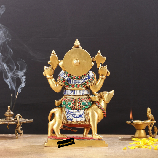 Brassaura™ Brass Ganesha on Mouse – Meenakari Work | Height 10 Inches, Weight 4 Kgs