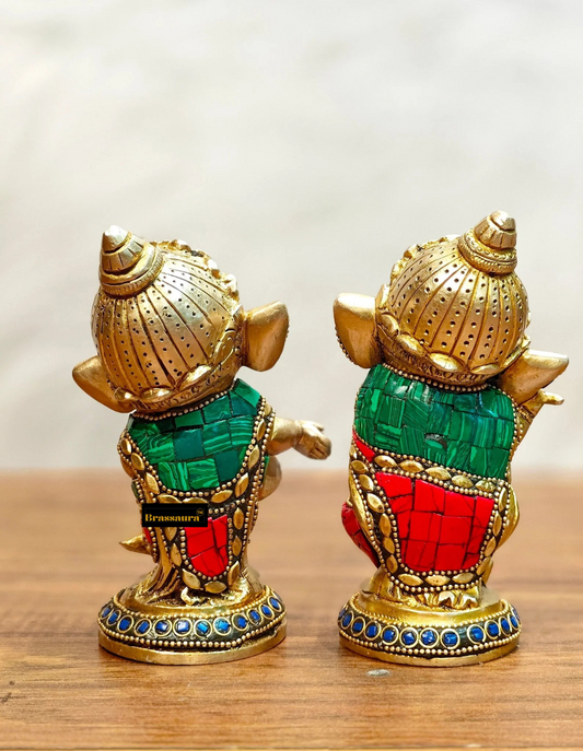 Brassaura™ Set of Baby Brass Ganesha Idols – Height 5 Inches, Total Weight 2.5 Kgs