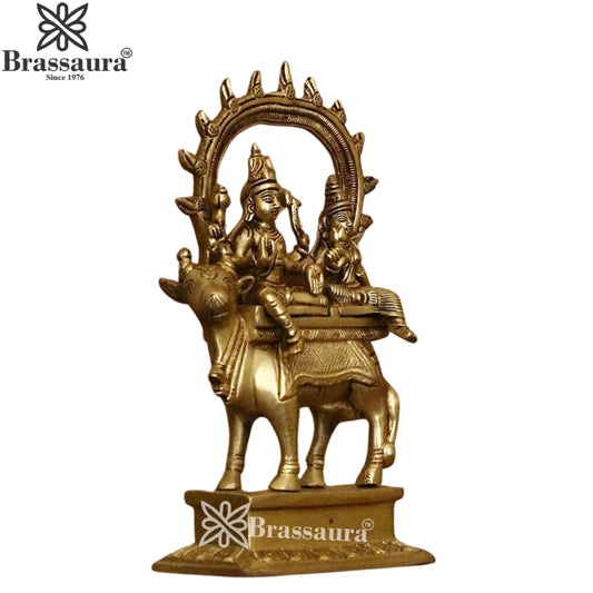 Brass Lord Shiv Parvati & Nandi Statue Weight 1.7 Kg And Height 8 Inch