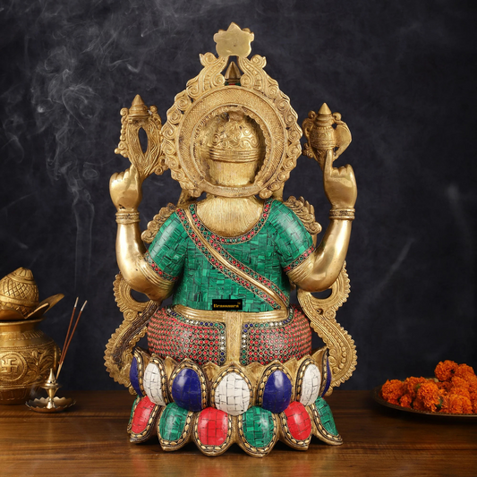 Brassaura™ Grand Brass Ganesha Idol on Lotus – 21 Inch Height | 24 kg | Intricate Stonework | Spiritual & Artistic Home Décor