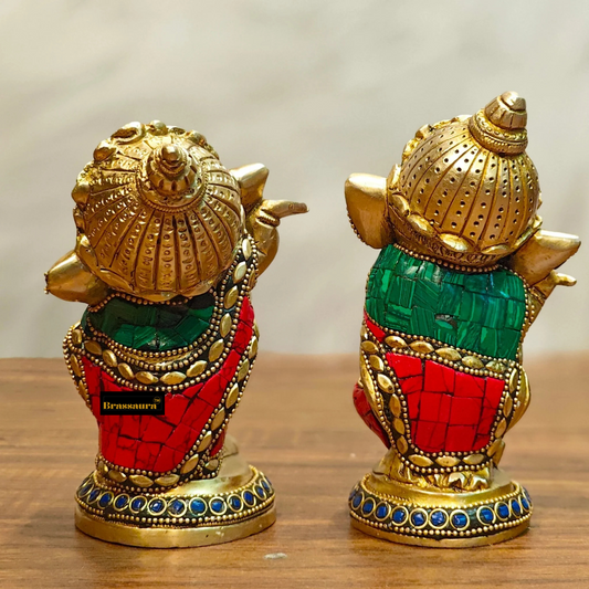 Brassaura™ Set of Baby Brass Ganesha Idols – Height 5 Inches, Total Weight 2.5 Kgs