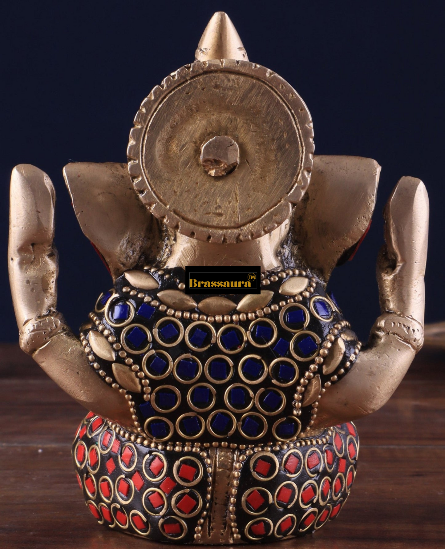 Brassaura™ Small Pure Brass Lord Ganesha Idol – 5" Height, 0.8 kg – Intricately Adorned with Stonework