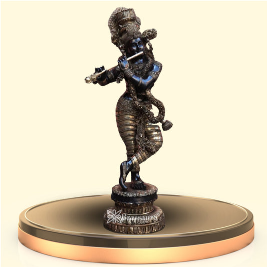 Brassaura® Large Black & Antique Brass Lord Krishna Idol | Handcrafted Krishna Playing Flute Statue for Home Temple, Luxury Décor & Spiritual Spaces | Height 45 Inches | Weight 48 Kg