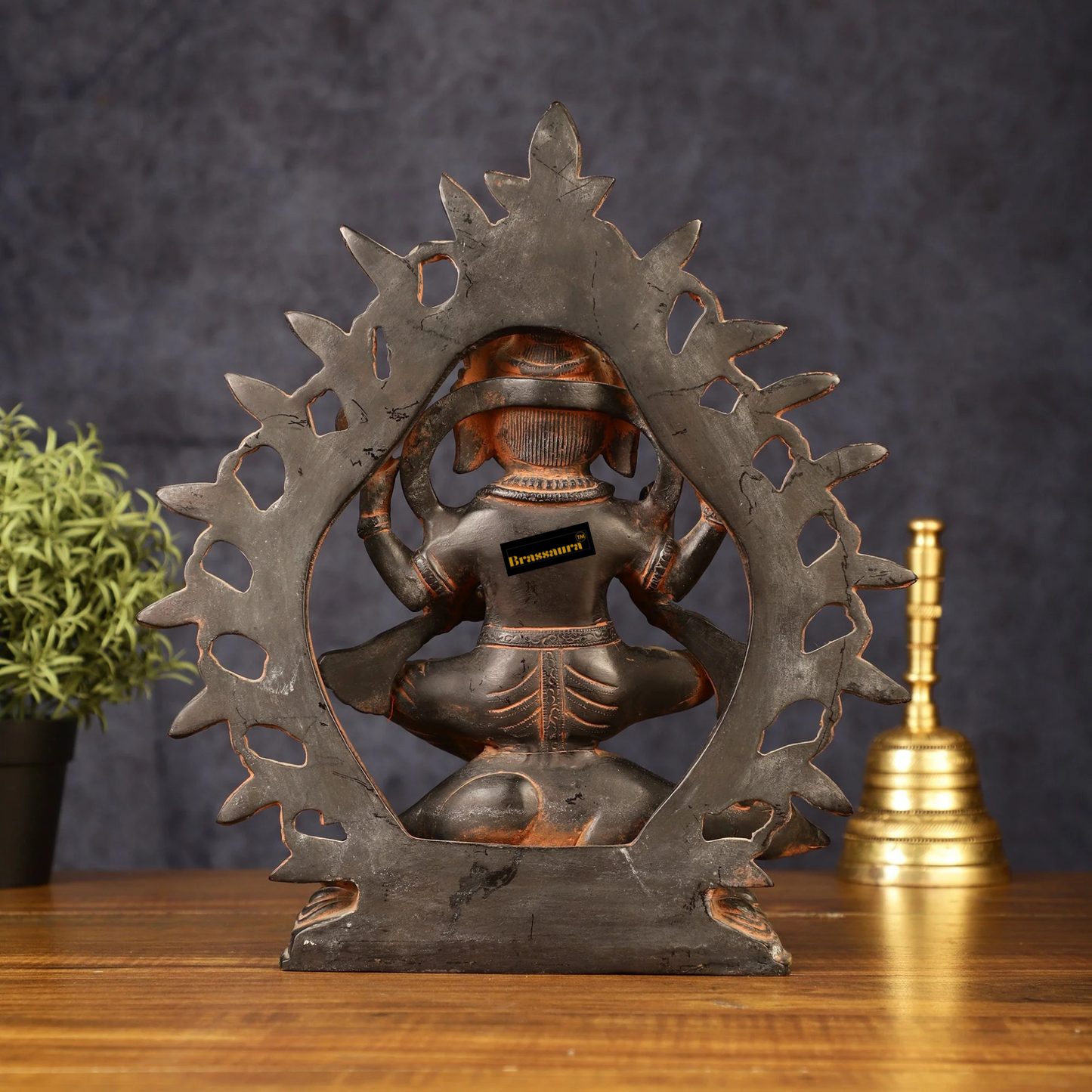 Brassaura™ Pure Brass Tibetan Ganapati on Mouse – Antique Patina Finish | Height 12 Inches, Weight 4.8 Kgs
