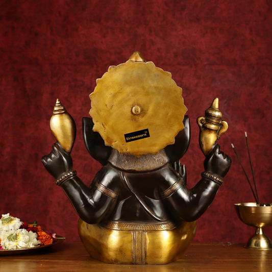 Brassaura™ Large Pure Brass Ganapati Statue – Black Finish | Height 15 Inches, Weight 13.5 Kgs